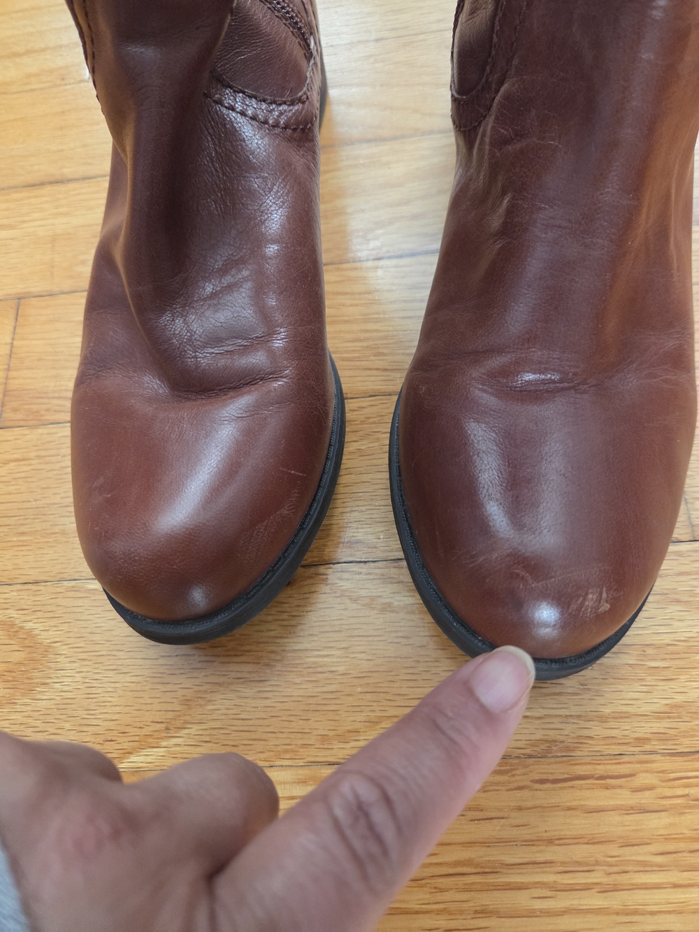 BCBG Tall Cognac Brown Leather Over-the-Knee Boots with Strap Accents Size 8.5 - Picture 8 of 9